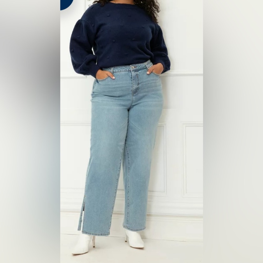 ELOQUII Elements Straight Leg Jean With Slit
